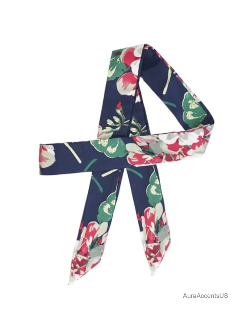 Satin Floral Skinny Scarf - Long 78